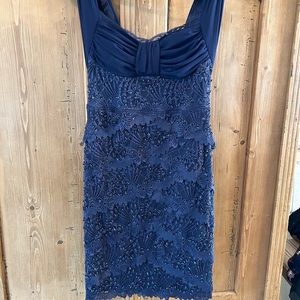 Le Chateau gorgeous navy blue with beads and scallop detail. Size S